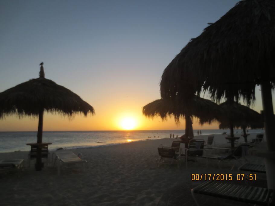 Sunset from the beach in front of our room.