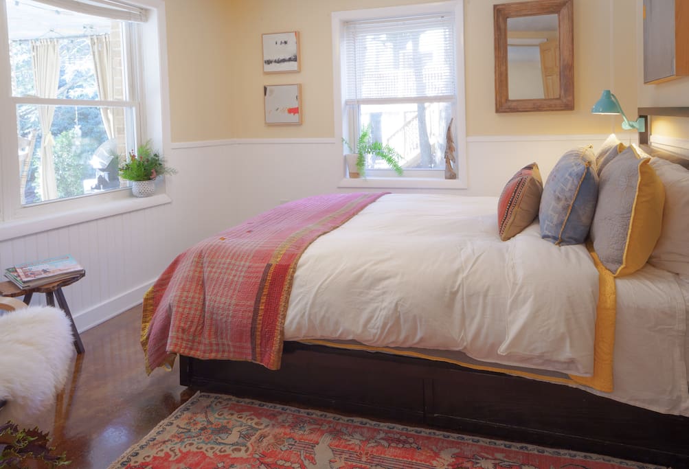 Grab a book and relax in the queen beed gazing out the window.
