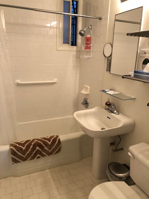 Full bath with shower and tub. Hairdryer supplied.