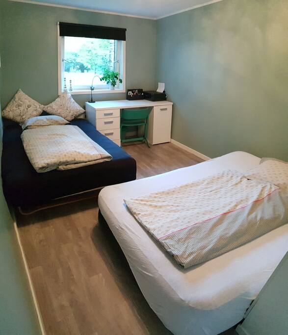 The room with an extra bed (Inflatable Guest Bed). Let me know if you don't want to share the bed, then I will put the mattress up for you.