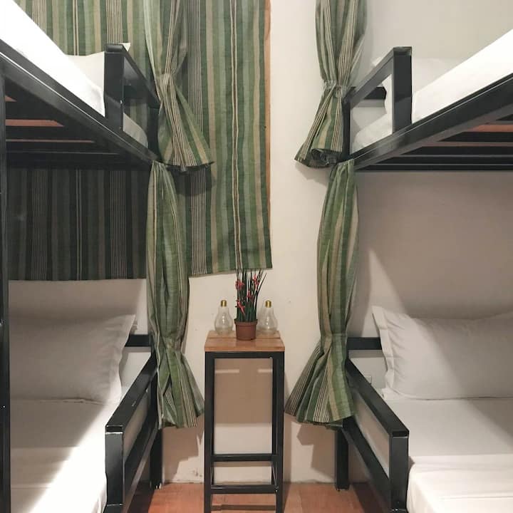 This is room no. 6, this has 3 bed bunks good for 6 persons, each bed with privacy curtain for your comfortable stay. Just outside this room is the biggest bathroom. This room is located at the second floor of the hostel.