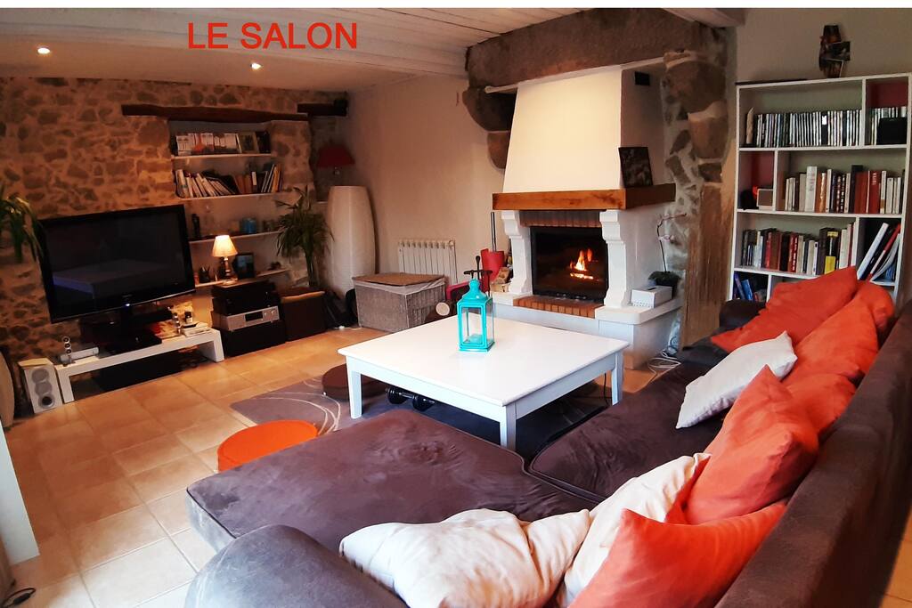 Le salon, au coin du feu l'hiver.