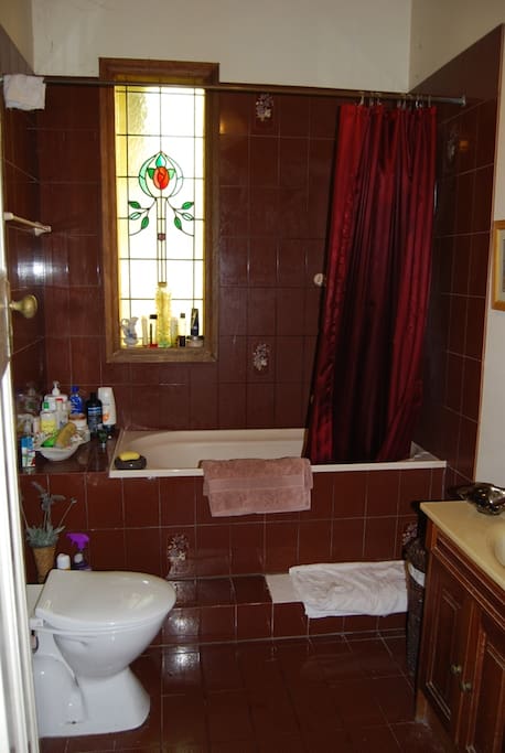A view of the bathroom from the door way.