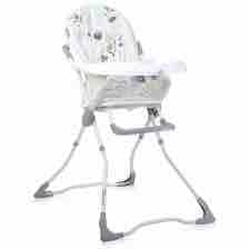 A high chair designed for infants is shown, featuring a removable tray and a padded seat with a floral pattern. The sturdy frame offers stability, and the height-adjustable legs ensure ease of use, making it suitable for family dining experiences.