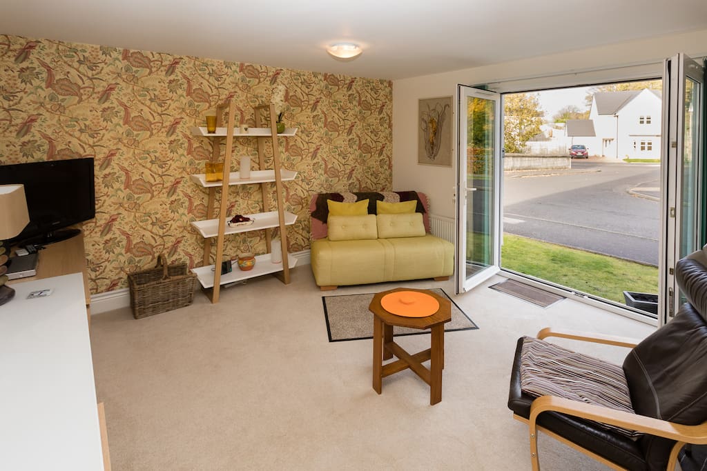 Living area with patio doors