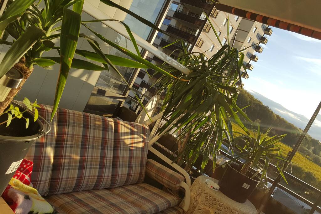 Hollywoodschaukel auf dem Balkon zum chilln im Sommer