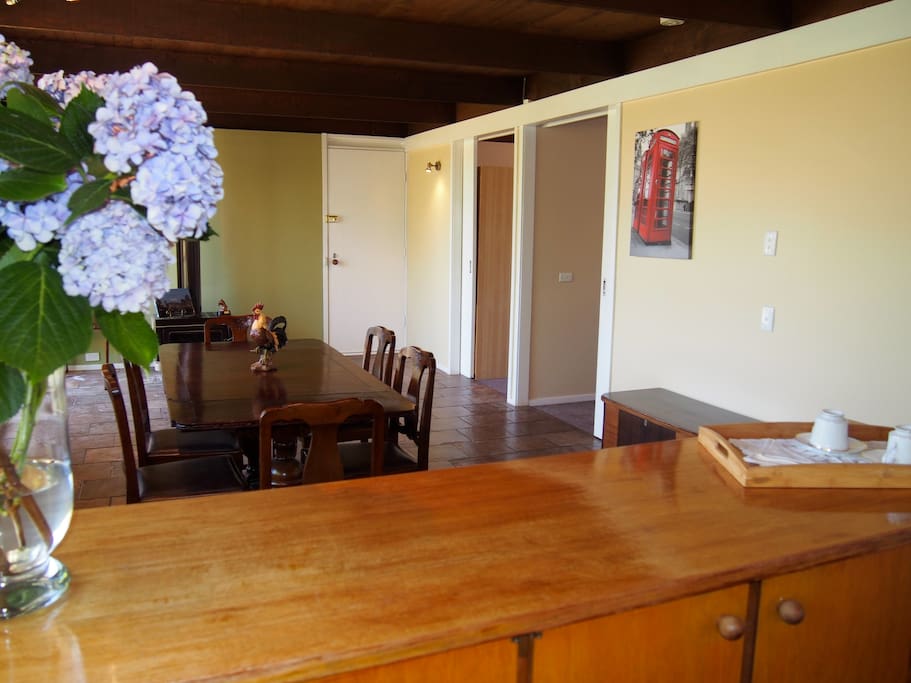 Cosy bright kitchen dining area with amazing views of Hanging Rock