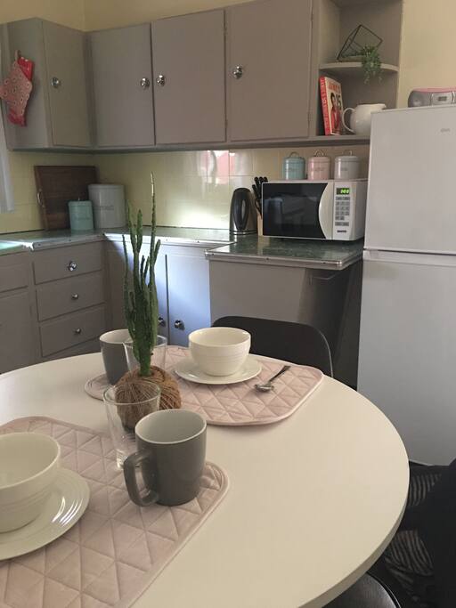Kitchen and dining table.
