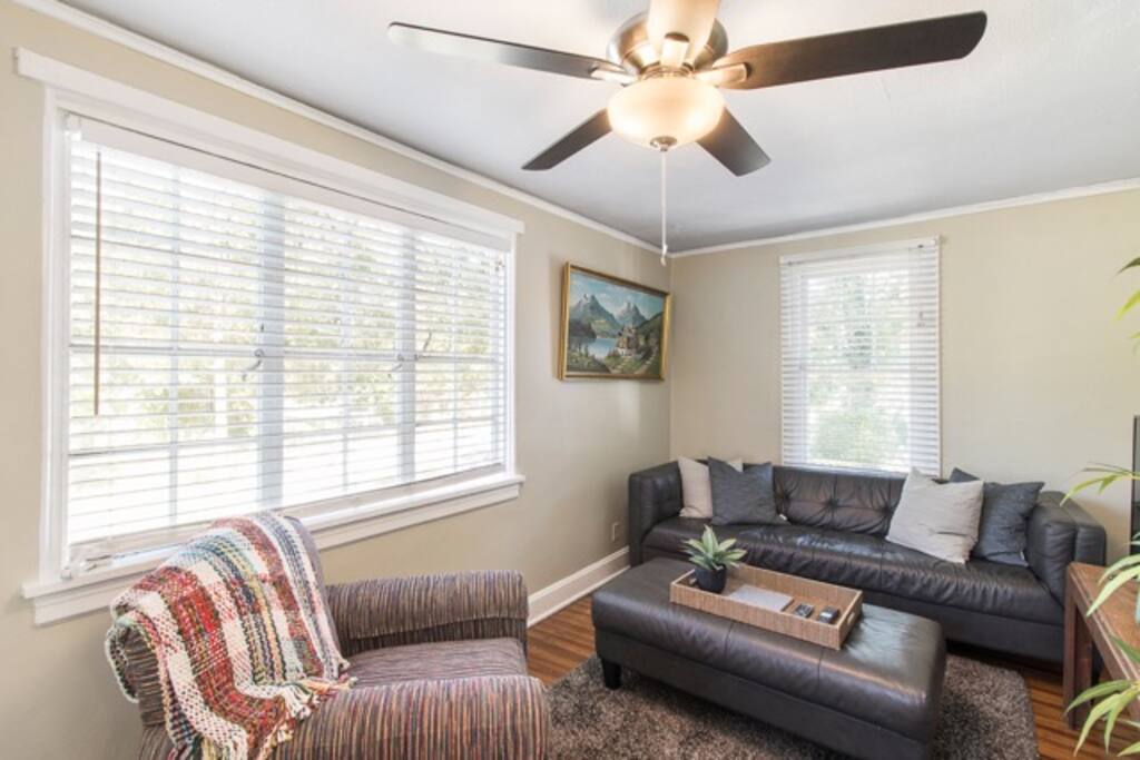 Relax and read an inspiring book on the comfy couch.