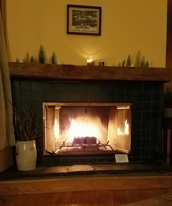 Cozy by the fire in the living room.