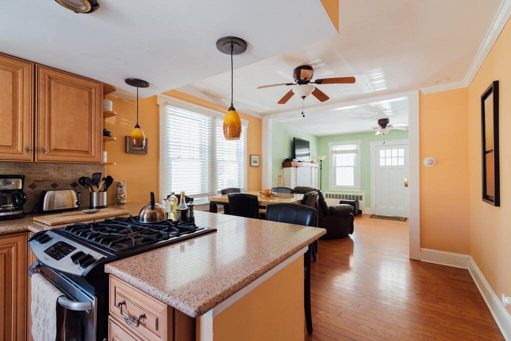 Feel free to cook yourself a meal in completely renovated kitchen with new stainless steel appliances. Toaster, micro, blender, juicer all available for use.