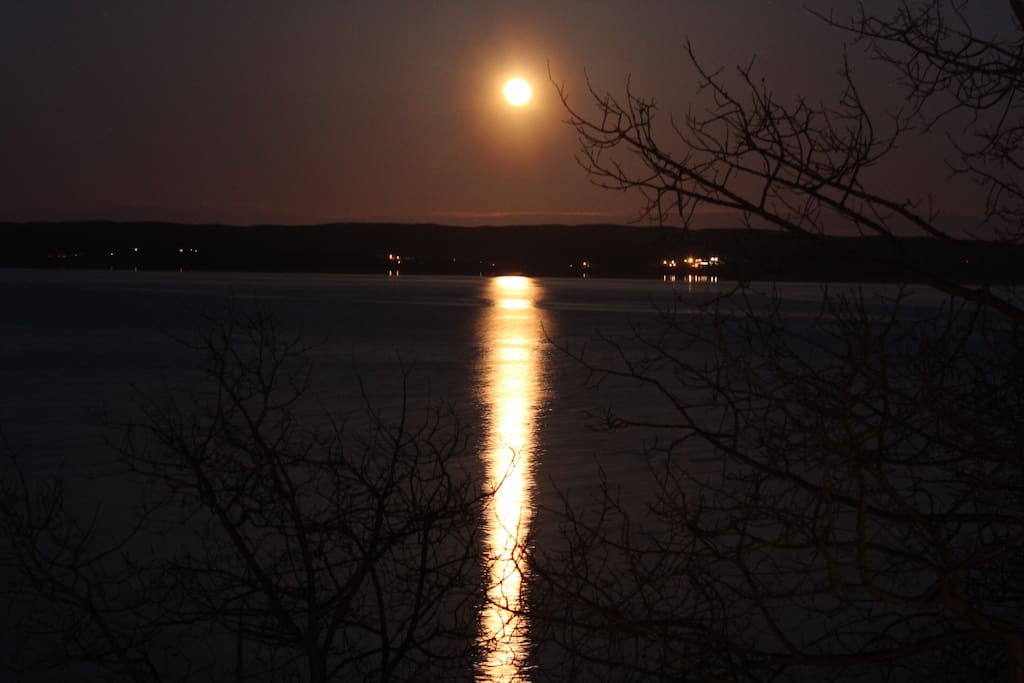Reflecting along with the moon.