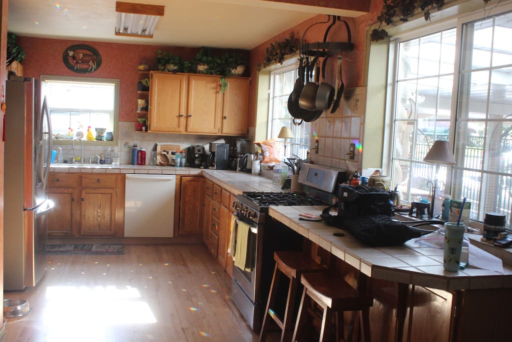 New stainless steel appliances and gas stove