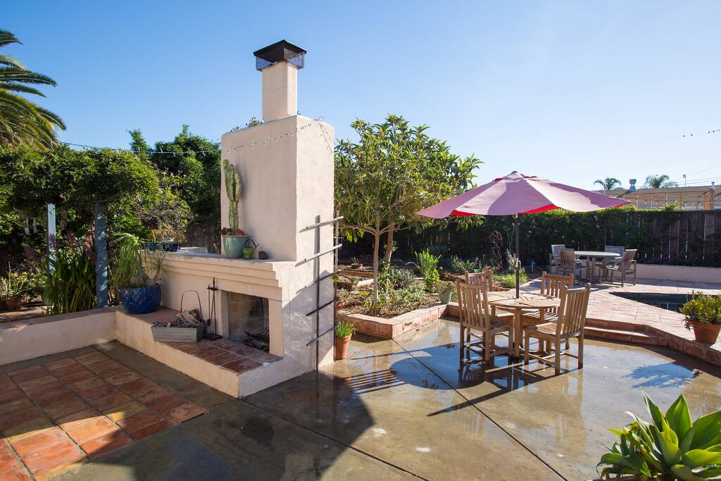The view as you step outside the dining room into the backyard.