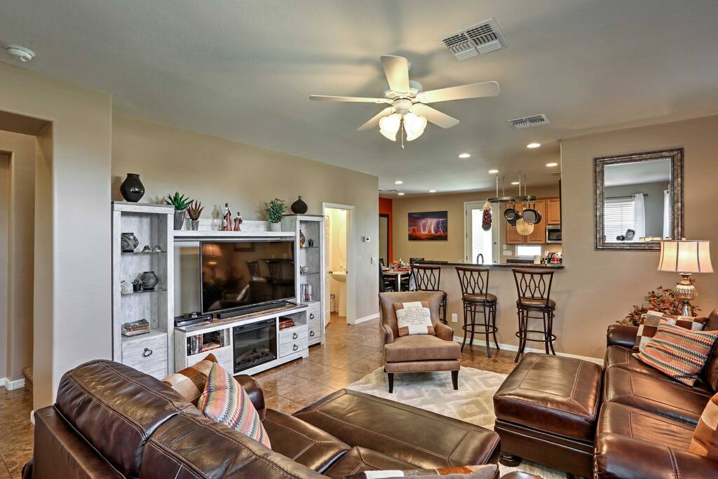 Watch your favorite shows on the flat-screen cable TV.