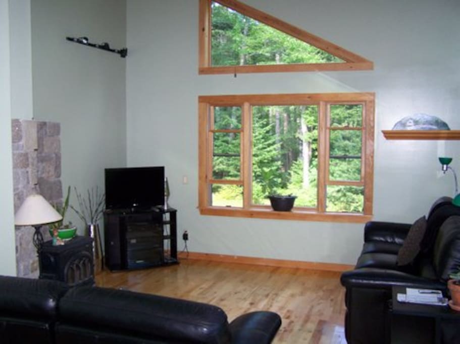 Living Room has Vaulted Ceiling w/ Skylights
