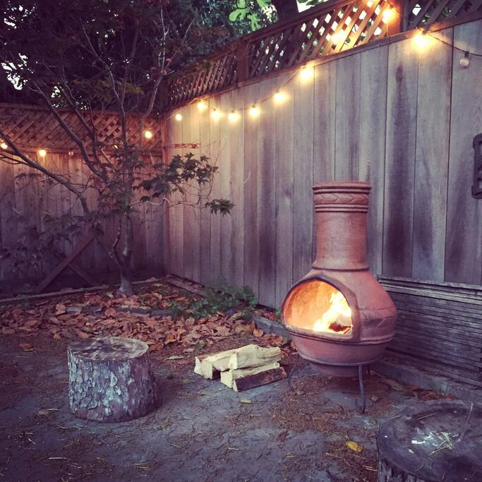 The backyard with brasero and BBQ