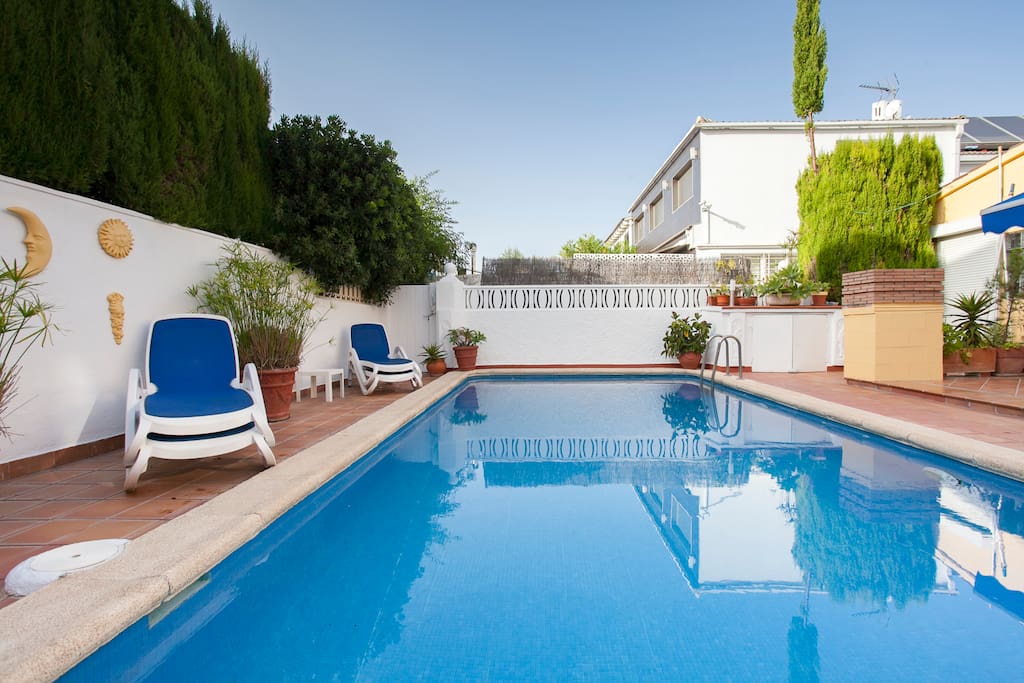 Piscina de 8 por 4 metros, hamacas y la Barbacoa