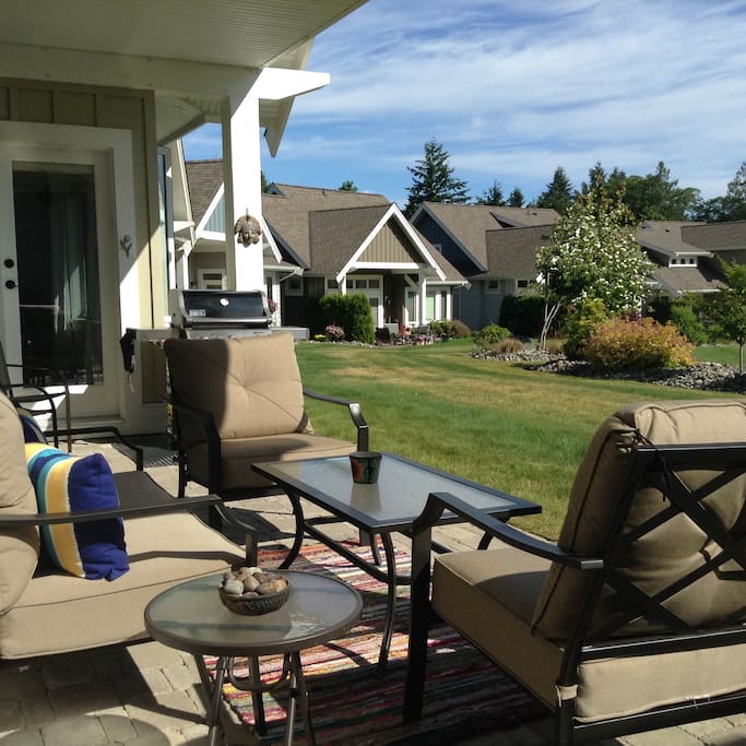 The patio faces east and is a perfect place to have a cup of coffee in the morning as well as keep cool in the hot afternoons.