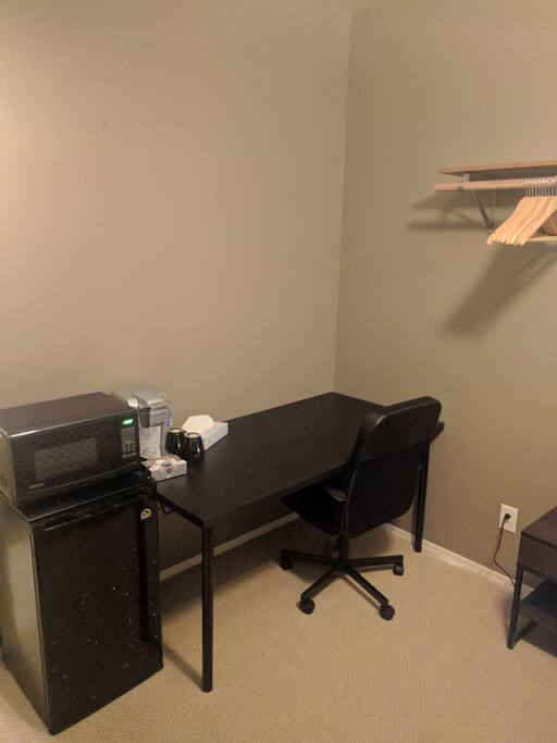 The Desk, the coffee maker, the refrigerator