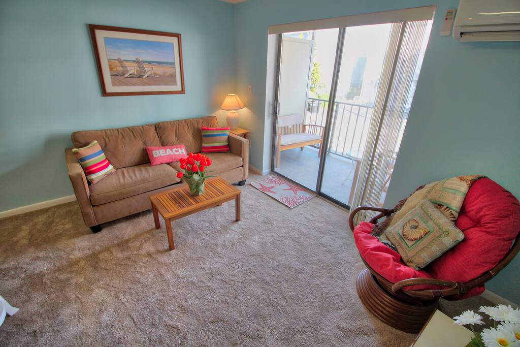 Living Room with Sliders to Private Deck