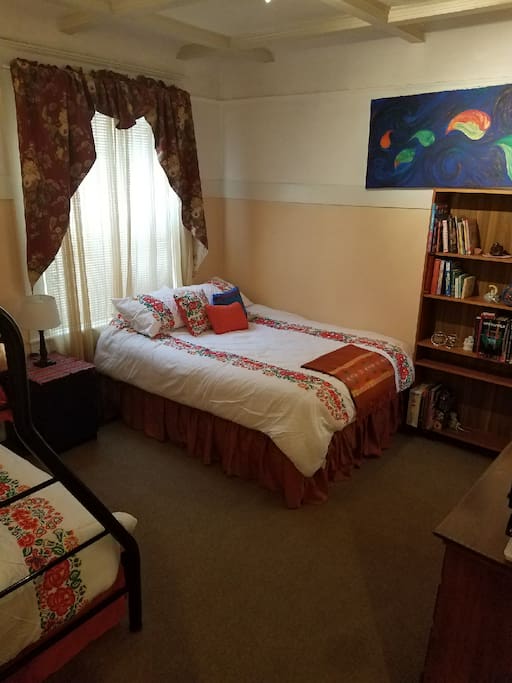 Queen bed with pillow-top mattress
