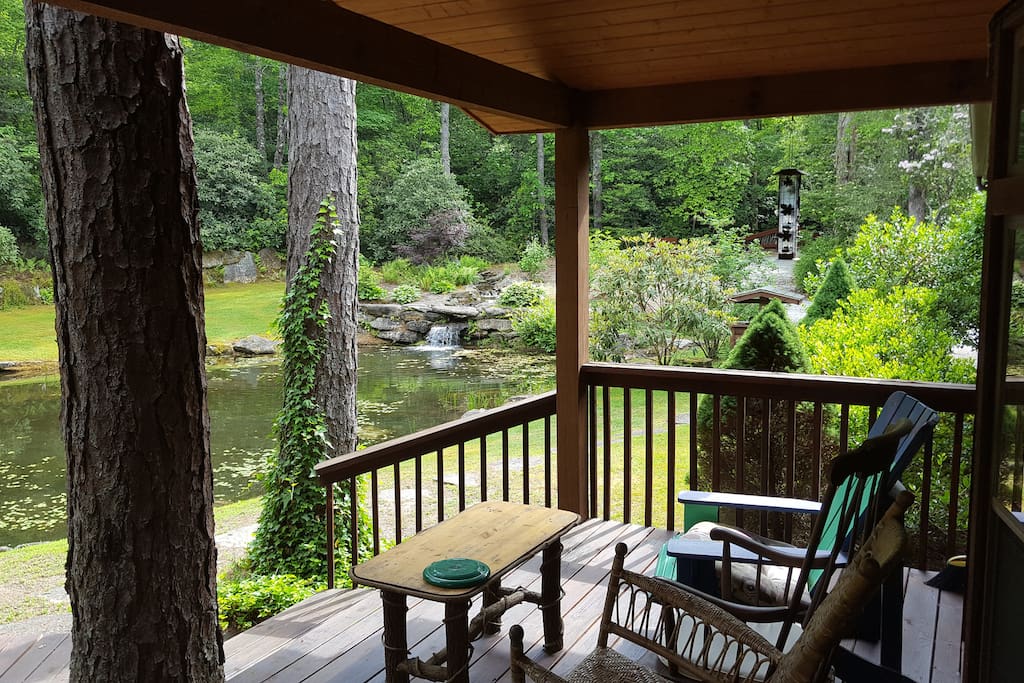 Front Deck view of Waterfall and Pond