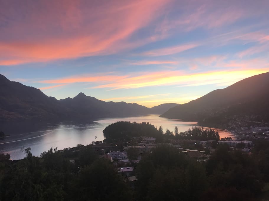 View of Queenstown at sunset
