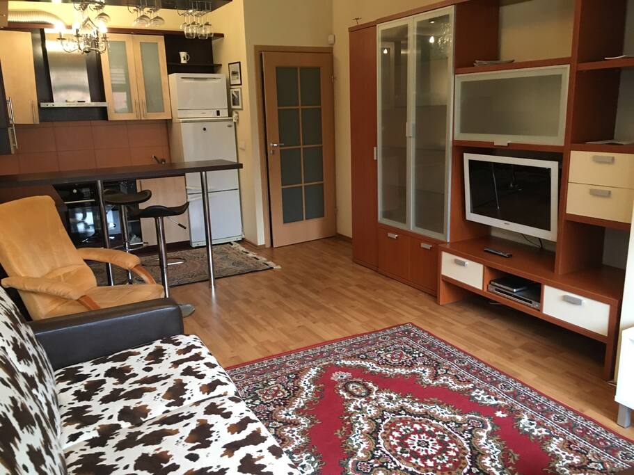 Living room with the kitchen corner