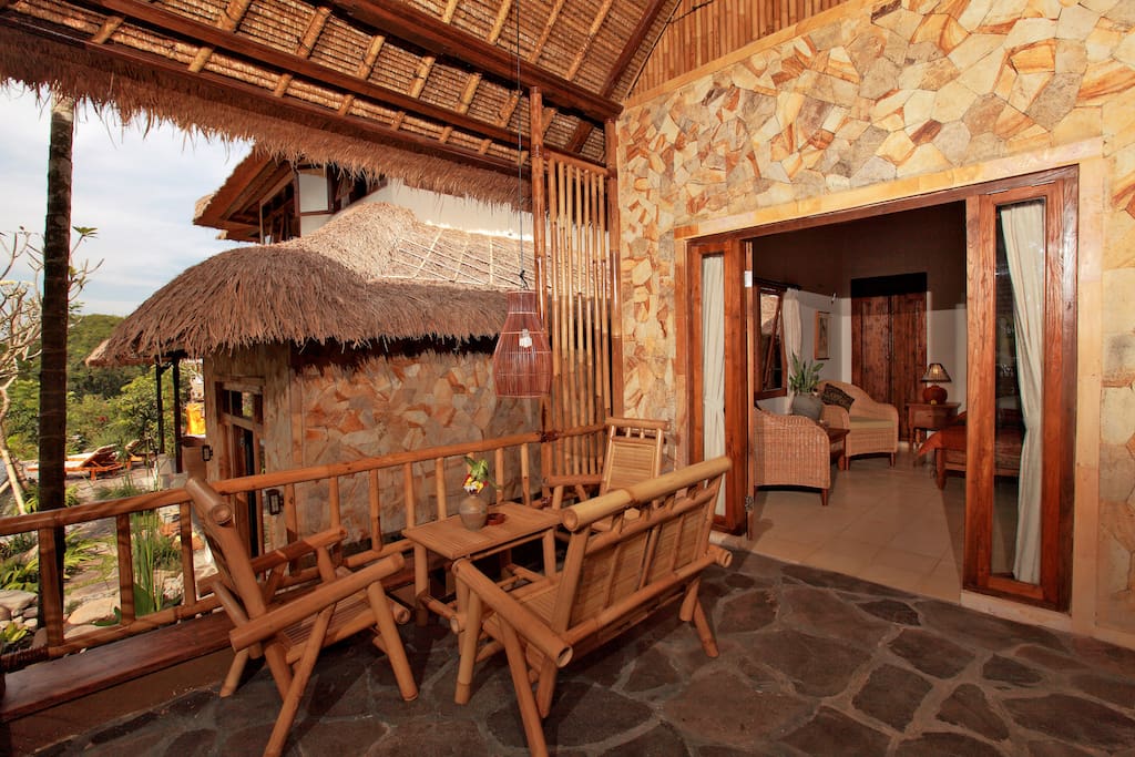 Your own private verandah overlooking the pool and Mt Agung beyond