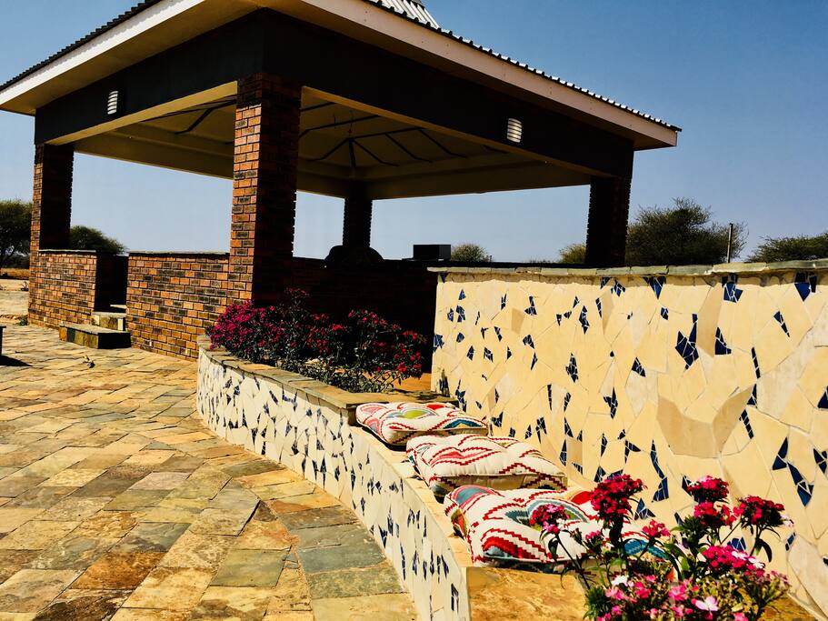 The boma area overlooking pizza area.