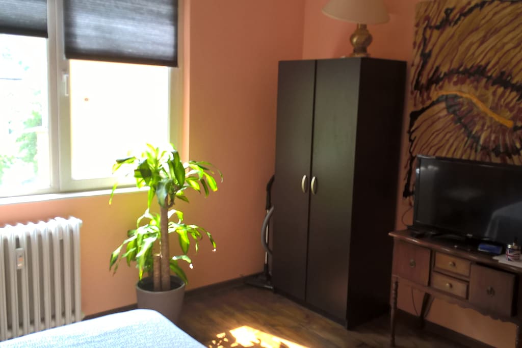 Another painting form a local artis and the desk with the tv