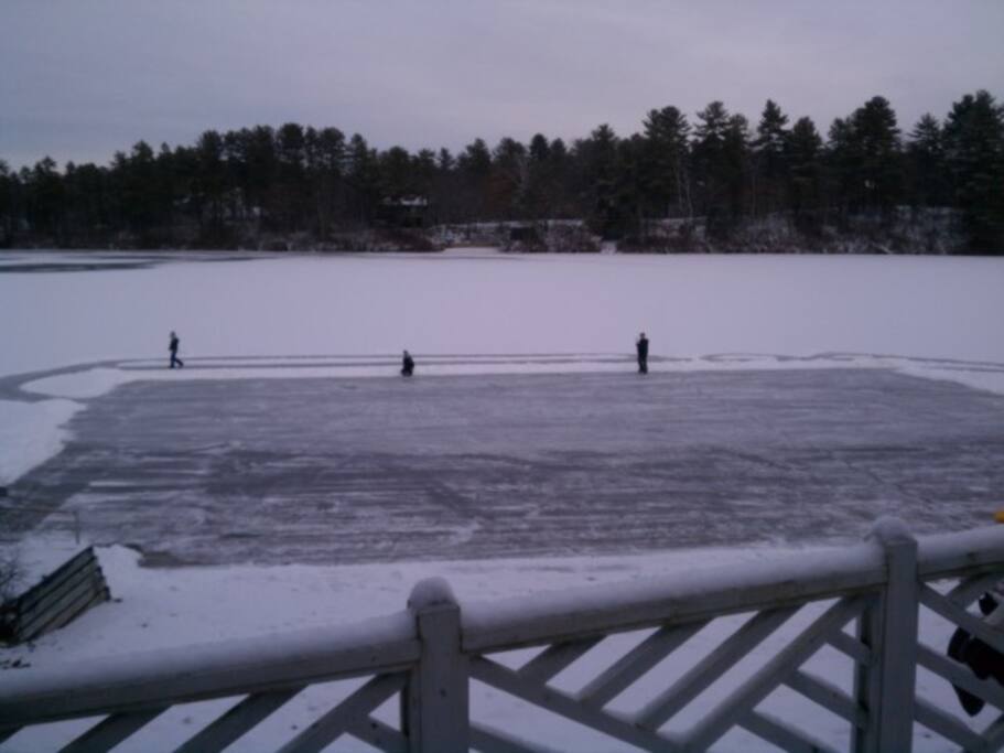 Skating on the lake in the winter