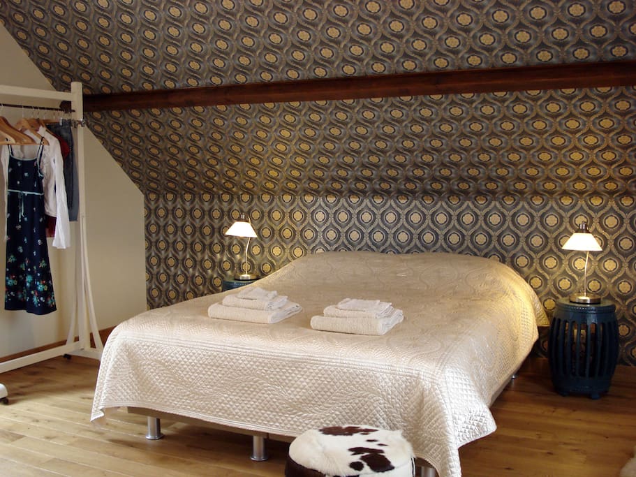 Chambre spacieuse avec salle de bain et toilette privé dans la chambre. Accès direct depuis l’extérieur.