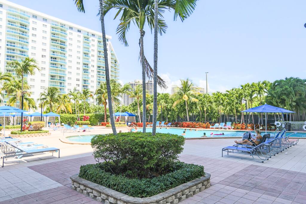 Enjoy taking a dip and swimming laps in this huge heated pool.