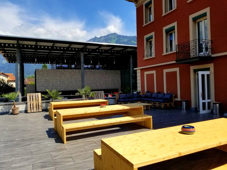 Large terrace overlooking the center