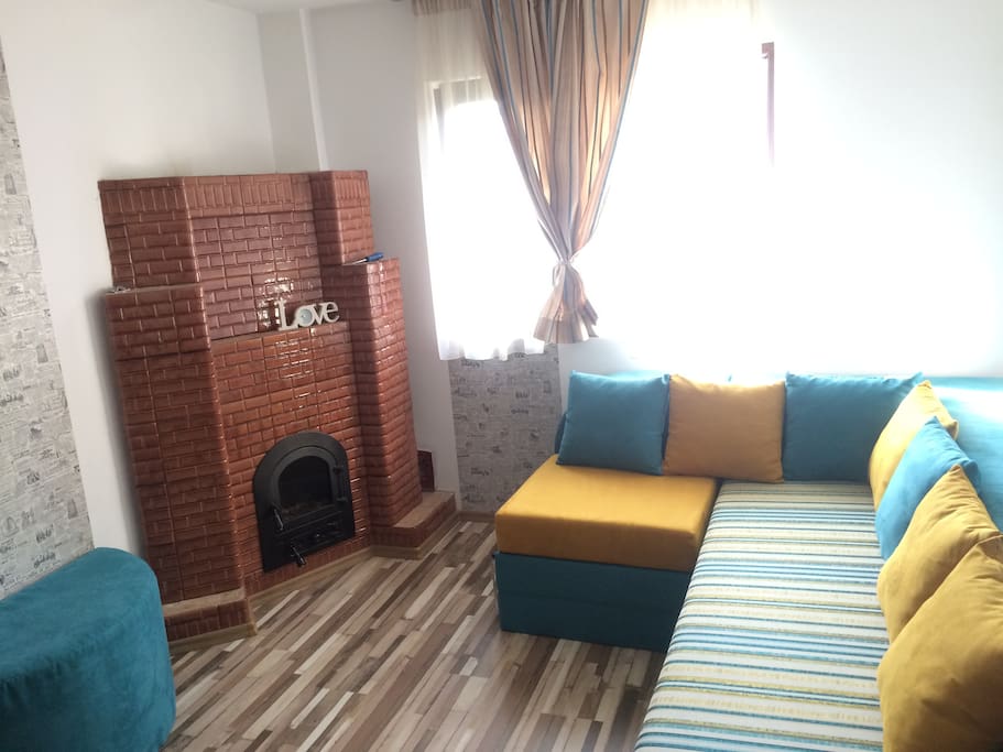 The fireplace handmade by local craftsmen last year.
