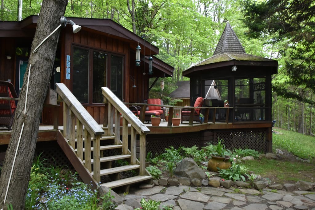 Lots of decks with a screened in gazebo