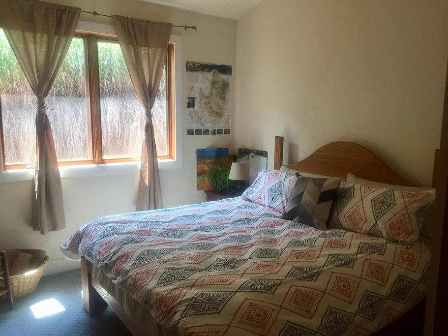 A private room with a king sized bed