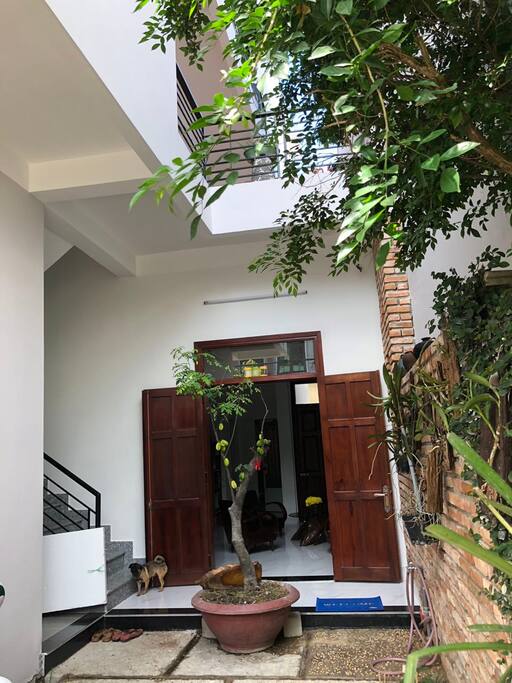 Front entrance with brick wall
