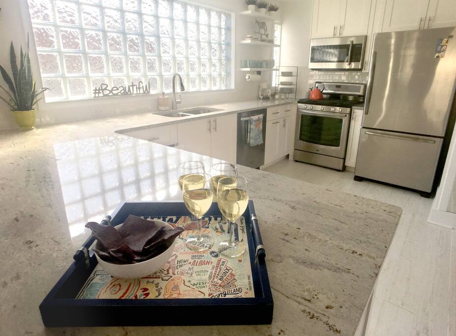 The newly remodeled kitchen, with its stainless-steel appliances, has everything you need to cook up a storm.