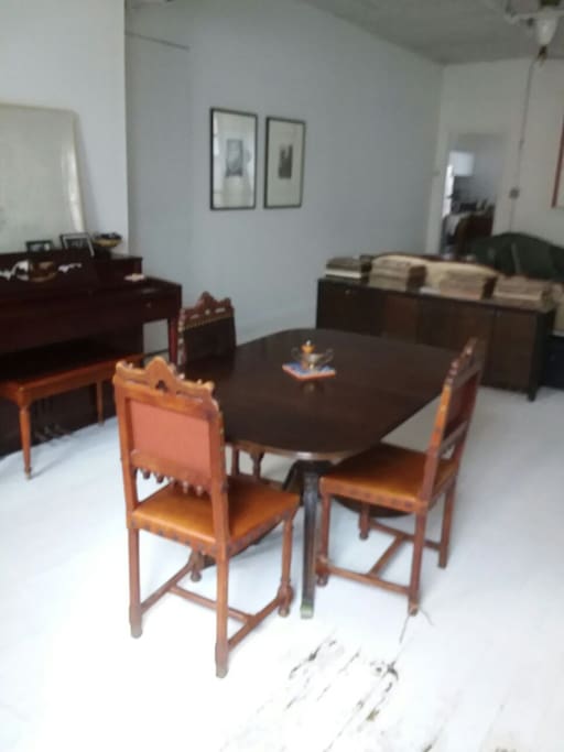 view of living room dining room area from Windows