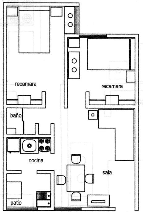 Plano arquitectónico del departamento.
Architectural plan of the apartment.