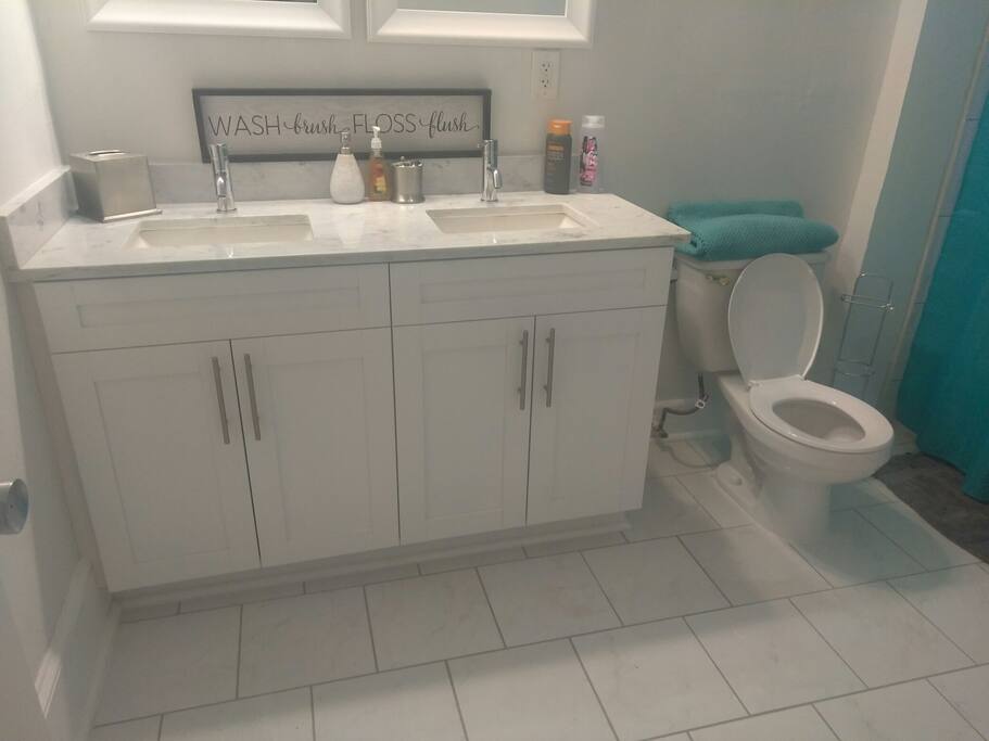 His and Her double vanity and spacious upstairs bathroom