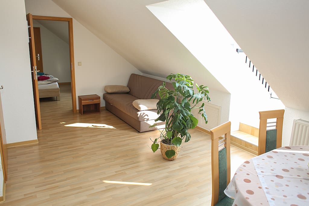 Zusätzliche Schlafcouch im Wohnzimmer für bis zu 2 Personen nutzbar