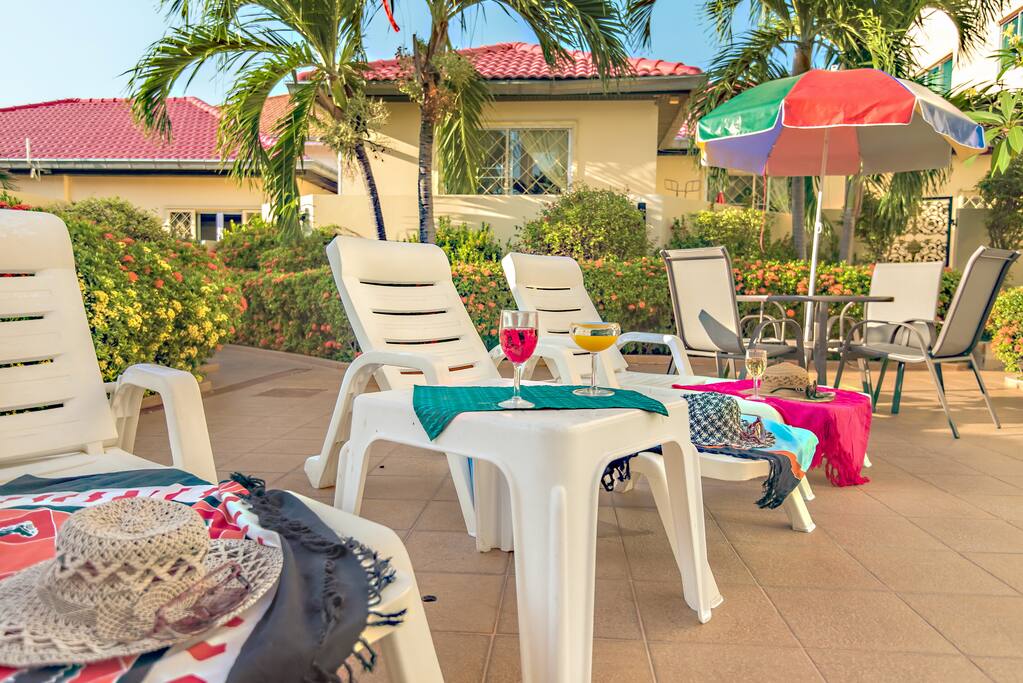 Sun lounges by the pool