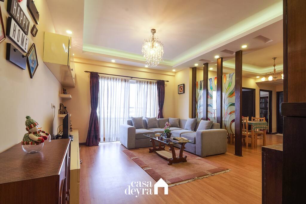 Bird’s eye view of Living Room as soon as you enter the apartment.