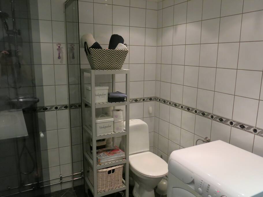 Bad med vaskemaskin og dusj