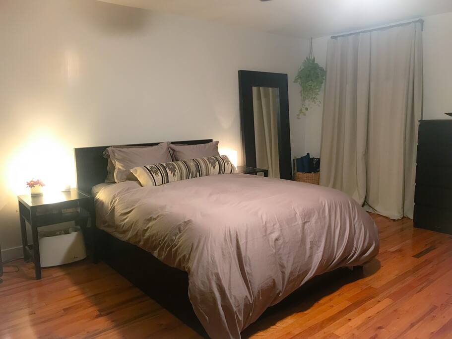 Super comfortable queen-sized bed with ample closet and drawer space