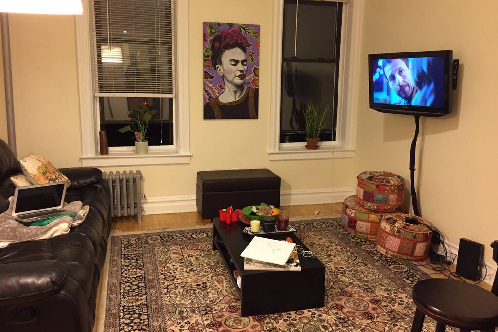 Cozy living room at night with a great view!